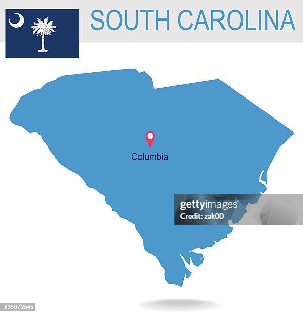 stockillustraties, clipart, cartoons en iconen met usa state of south carolina's map and flag - columbia south carolina