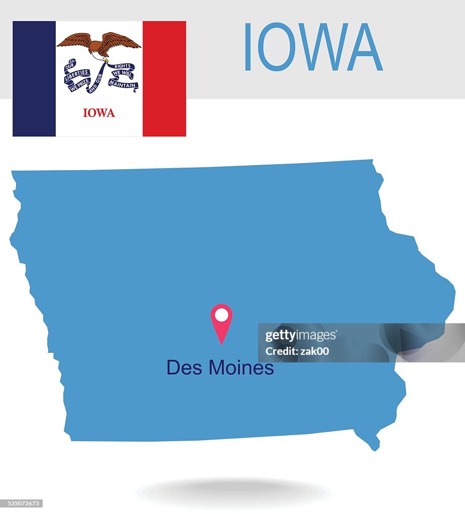 Estados Unidos Mapa del estado de Iowa y bandera