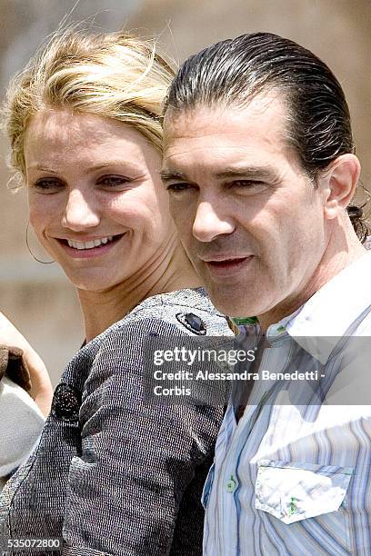 Actress Cameron Diaz and actor Antonio Banderas attend the presentation of "Shrek The Third" in Rome.