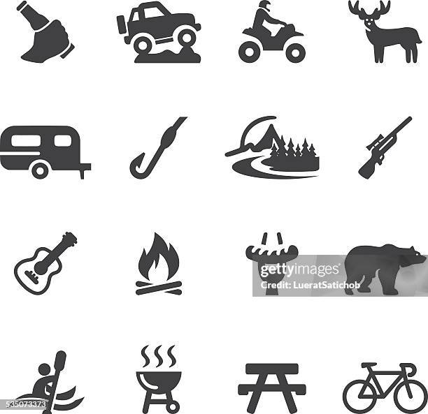natur und abenteuer silhouette icons/eps10 - offenes feuer stock-grafiken, -clipart, -cartoons und -symbole