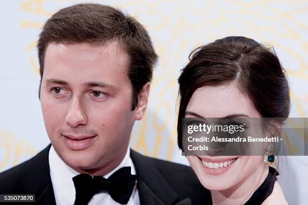 Anne Hathaway and Raffaello Follieri arrive at the Valentino's gala dinner held at Villa Borghese in Rome.