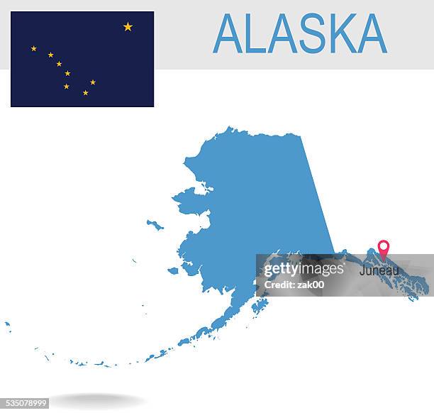 usa state of alaska's map and flag - alaska state flag stock illustrations