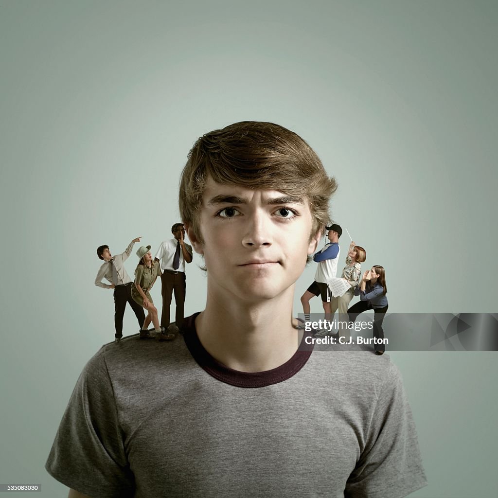 People giving advice to young man