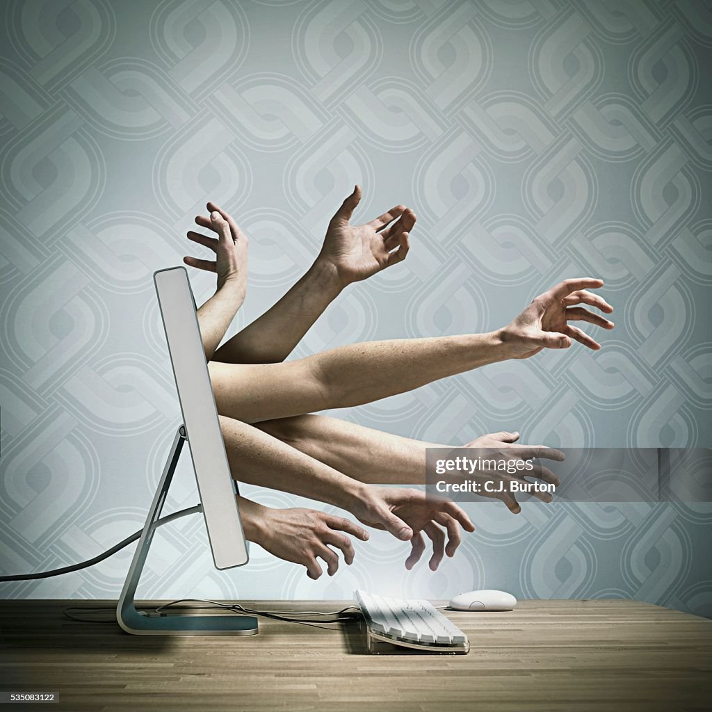 Man Playing Cyberchess Hand Reaching Into Computer To Make Move High-Res  Stock Photo - Getty Images