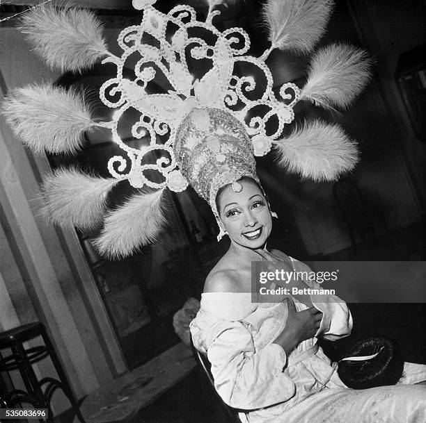 Josephine Baker. Photo of the famous nightclub entertainer wearing an elaborate tiara.