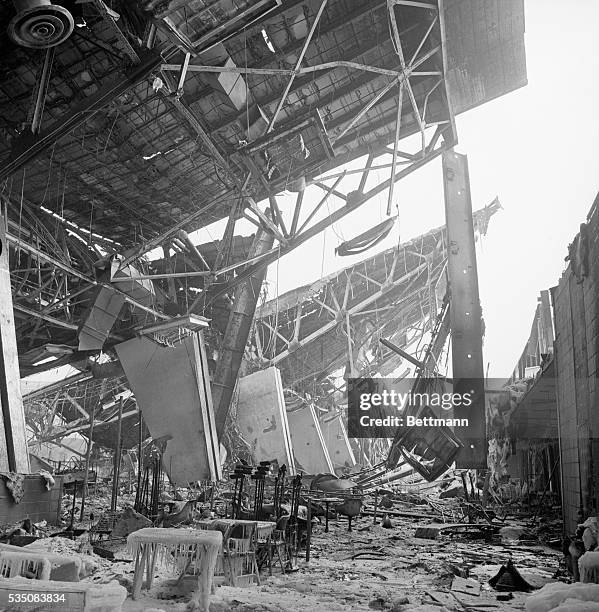 Chicago, IL- Twisted wreckage is all that remains in view of interior of McCormick Place after a runaway fire virtually destroyed Chicago's huge...