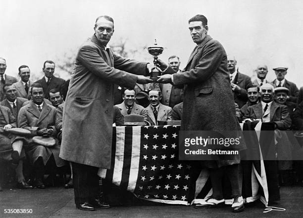 Moortown Leeds, England- Mr. Samuel Ryder, donor of the Ryder Cup as he appeared presenting the golf tourney to George Duncan, Captain of the British...