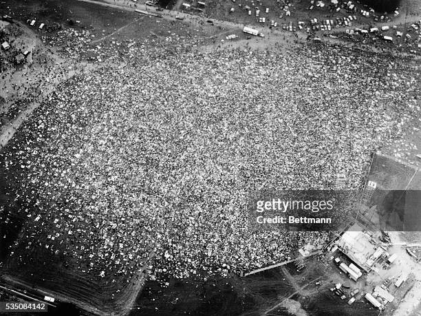 Woodstock, NYMore than 100,000 spectators fill a meadow in which the Aquarian rock festival started its three-day run, August 15, 1969. There are...