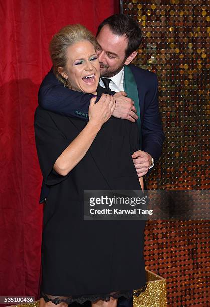 Kellie Bright and Danny Dyer arrive for the British Soap Awards 2016 at the Hackney Town Hall Assembly Rooms on May 28, 2016 in London, England.