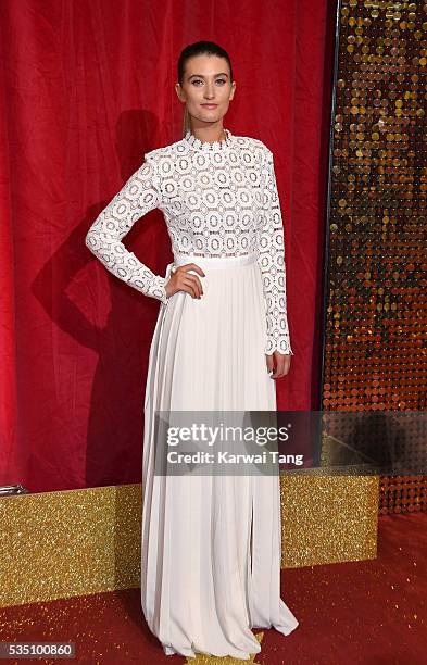 Charley Webb arrives for the British Soap Awards 2016 at the Hackney Town Hall Assembly Rooms on May 28, 2016 in London, England.
