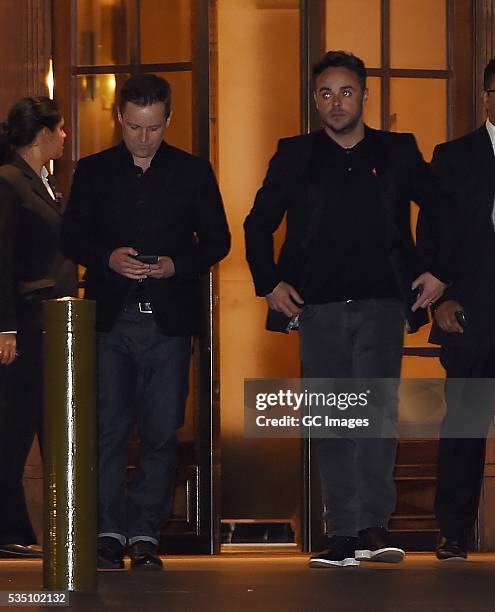 Anthony McPartlin and Declan Donnelly leave The Grosvenor House Hotel in Mayfair on May 28, 2016 in London, England.