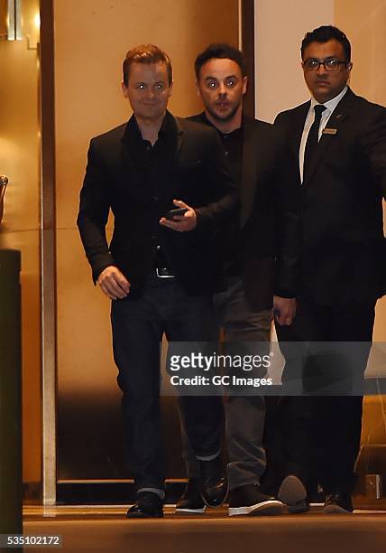 Anthony McPartlin and Declan Donnelly leave The Grosvenor House Hotel in Mayfair on May 28, 2016 in London, England.