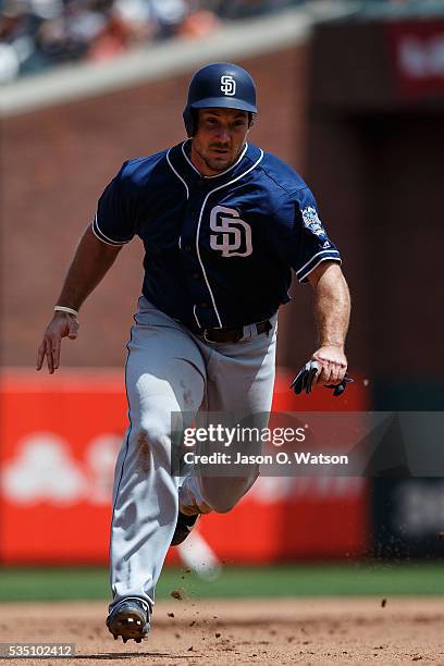 Brett Wallace of the San Diego Padres runs to third base against the San Francisco Giants during the seventh inning at AT&T Park on May 25, 2016 in...