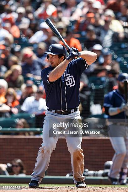 Brett Wallace of the San Diego Padres at bat against the San Francisco Giants during the seventh inning at AT&T Park on May 25, 2016 in San...