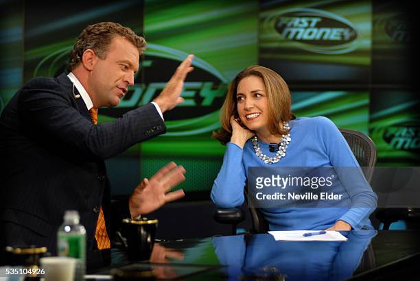 Karen Finerman prepares for live taping at CNBC's NASDAQ studios Times Square, New York City. Here she presents CNBC's Fast money show. Karen...