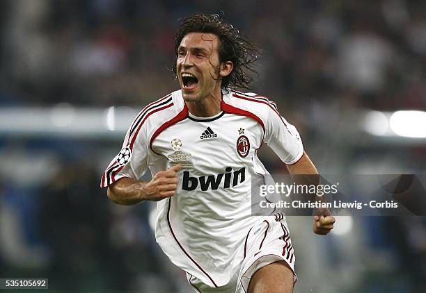 Andrea Pirlo celebrates during the 2006-2007 UEFA Champions League final between AC Milan and Liverpool FC.