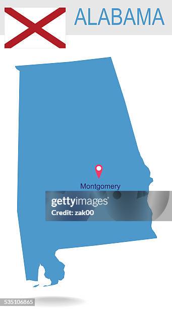 stockillustraties, clipart, cartoons en iconen met usa state of alabama's map and flag - montgomery alabama