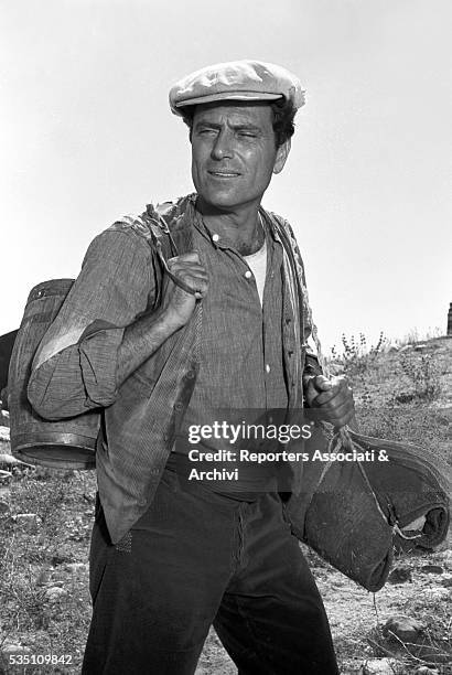 Italian actor Raf Vallone acting in Uragano sul Po. Italy, 1956