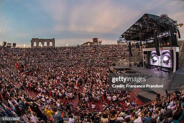 View of the crowd at the Adele concert at Arena di Verona on May 28, 2016 in Verona, Italy.