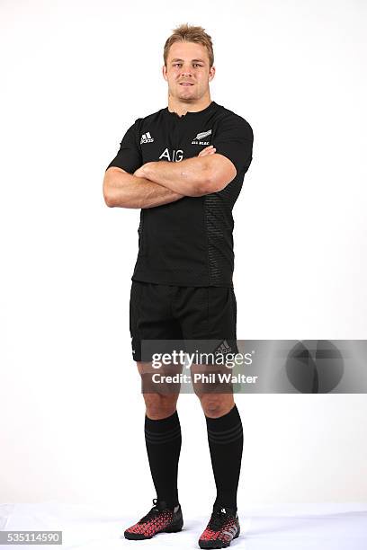 Sam Cane of the All Blacks poses for a portrait during a New Zealand All Black portrait session on May 29, 2016 in Auckland, New Zealand.