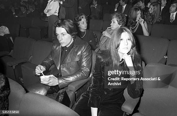 Italian actress Stefania Sandrelli attending a premiere at Sistina Theatre with Federico Pantanella. Rome, 1969