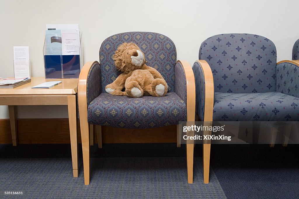 Toy lion in hospital waiting room