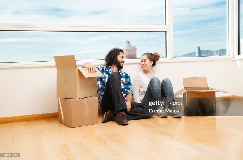 Young couple moving house