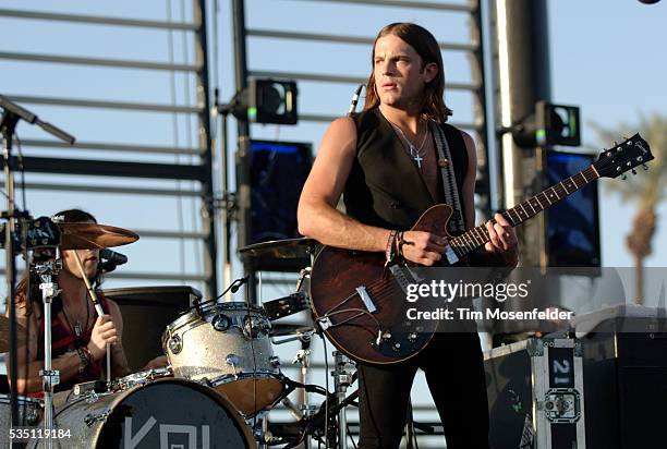 Caleb Followill and The Kings of Leon perform as part of the Coachella Valley Music and Arts Festival at the Empire Polo Fields in Indio, California.