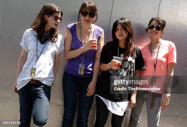 Iracema Trevisan, Luiza Sá, Lovefoxx, and Ana Rezende of CSS, backstage at Live 105's BFD 2007 concert at the Shoreline Amphitheatre in Mountain...