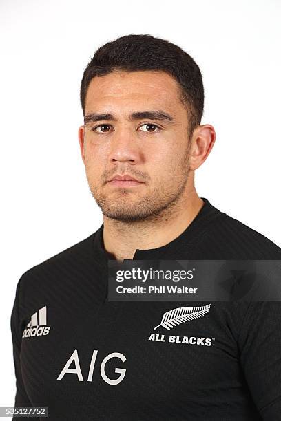 Codi Taylor of the All Blacks poses for a portrait during a New Zealand All Black portrait session on May 29, 2016 in Auckland, New Zealand.