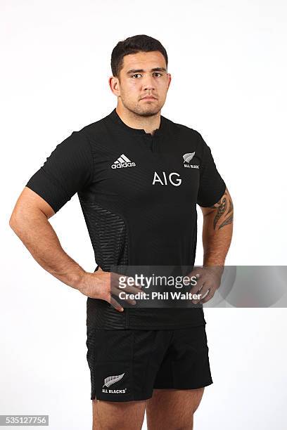 Codi Taylor of the All Blacks poses for a portrait during a New Zealand All Black portrait session on May 29, 2016 in Auckland, New Zealand.