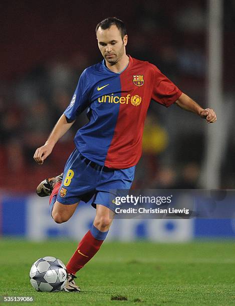 Andres Iniesta during the 2008-2009 UEFA Champions League soccer match between FC Barcelona vs. FC Basel. | Location: Barcelona.
