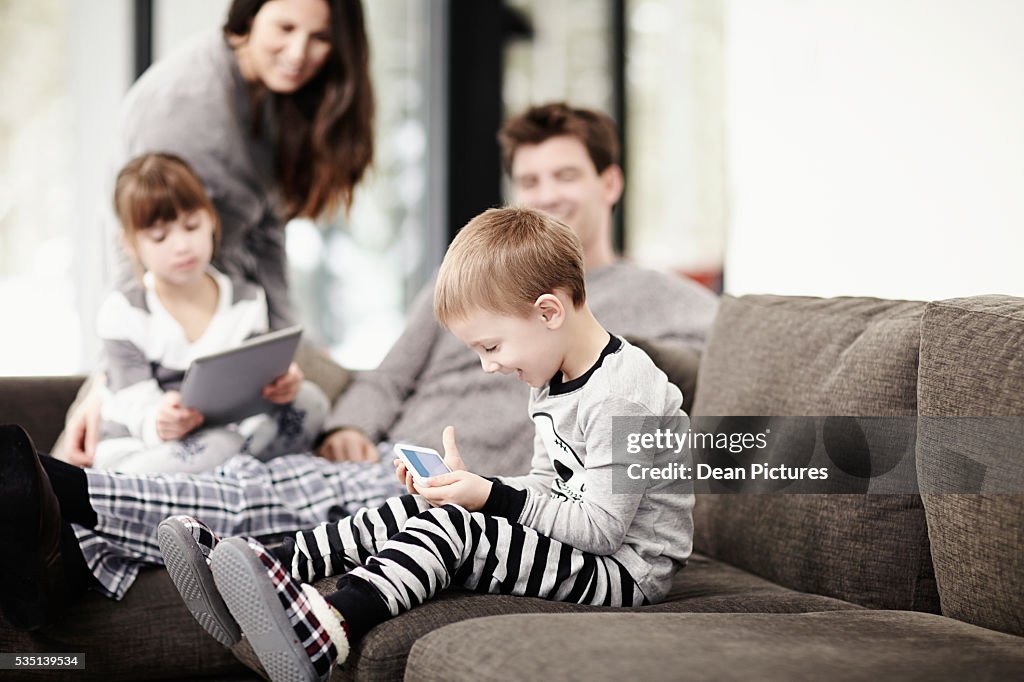 Family hanging out at home