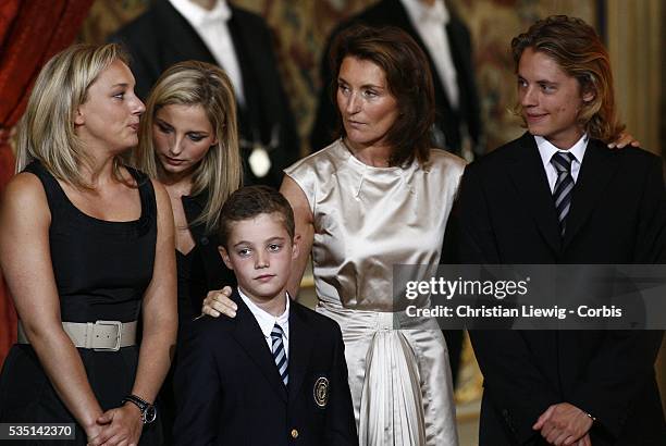 New French President Nicolas Sarkozy's family at the Elysee Palace: Stepdaughters Judith and Jeanne-Marie Martin, son Louis, wife Cecilia and Pierre.