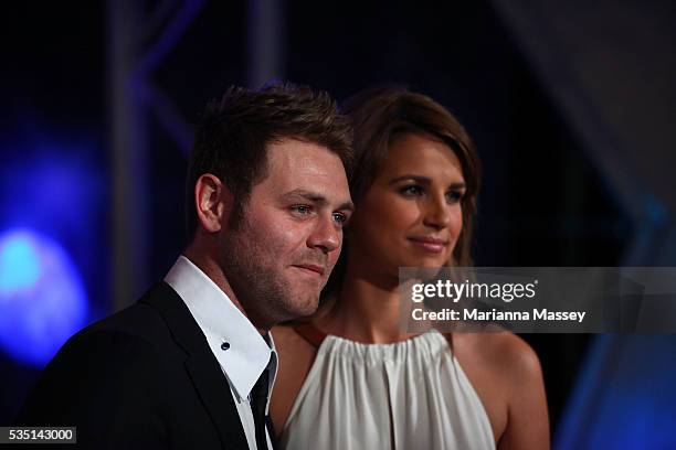 Vogue Williams and Singer Brian McFadden pose on the red carpet at the Australian premiere of 'Real Steel' at Event Cinemas on September 28, 2011 in...