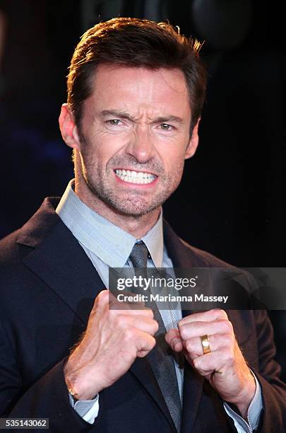 Actor Hugh Jackman poses on the red carpet at the Australian premiere of 'Real Steel' at Event Cinemas on September 28, 2011 in Sydney, Australia.