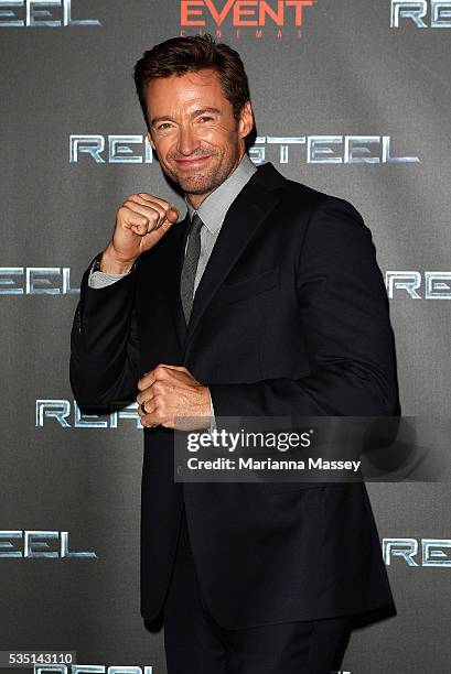 Actor Hugh Jackman poses on the red carpet at the Australian premiere of 'Real Steel' at Event Cinemas on September 28, 2011 in Sydney, Australia.