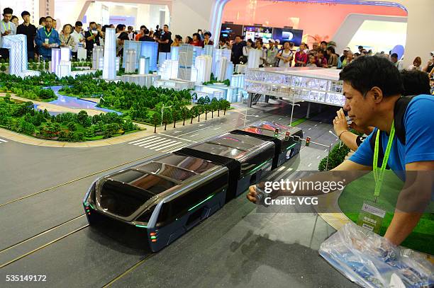 Teleperformance Bus Model 14 Scale Model Of The Transit Elevated Bus Debuts Beijing Stock Photos ...