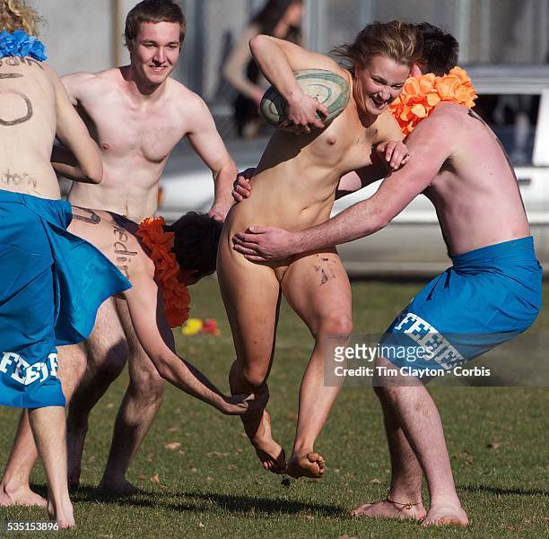 Rachel Scott in action during the 'Nude Blacks' versus a Fijian invitation side played at Logan Park, Dunedin as an unofficial curtain raiser match...