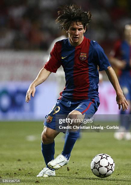 Lionel Messi during the 2006 UEFA Super Cup match between F.C. Barcelona and Sevilla F.C.