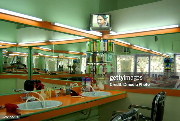 interior of hair salon. - salon tv stock-fotos und bilder