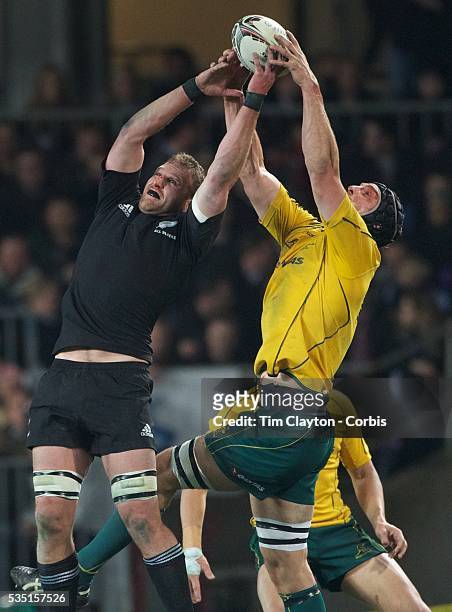 All Black Kieran Read and Dan Vickerman in action during the New Zealand V Australia Tri-Nations, Bledisloe Cup match at Eden Park, Auckland. New...