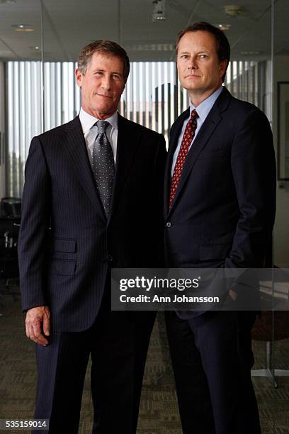 Lionsgate CEO Jon Feltheimer, left, and Vice Chairman Michael Burns pose for photographs at the Lionsgate offices in Santa Monica, April 3, 2010.