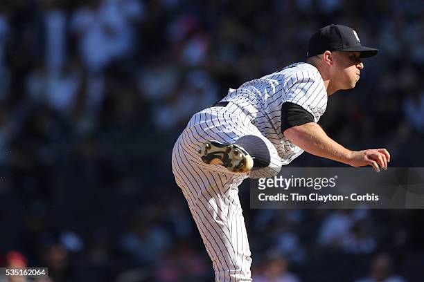 Shawn Kelley, New York Yankees, closing in the ninth inning during the New York Yankees V Boston Red Sox baseball game at Yankee Stadium, The Bronx,...