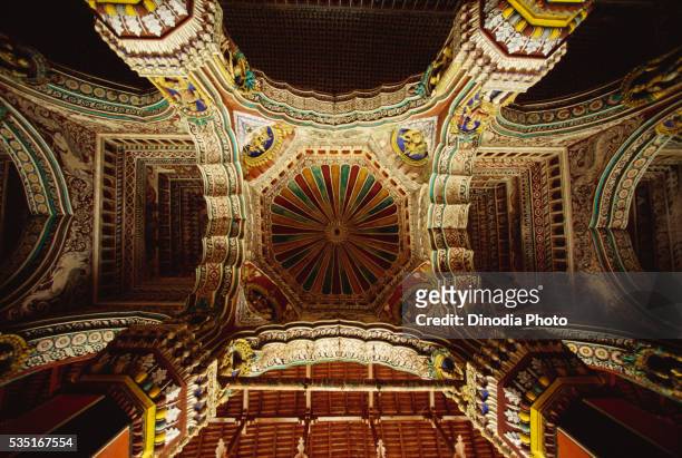 ceiling detail in aratha durbar hal in tamil nadu, india. - thanjavur stock pictures, royalty-free photos & images