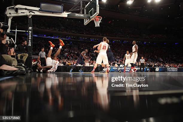 UConn score two points in action during the Iowa State Cyclones Vs Connecticut Huskies basketball game during the 2014 NCAA Division 1 Men's...