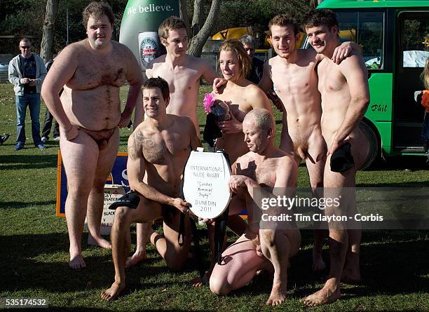 The' Nude Blacks' celebrate victory after the 'Nude Blacks' versus a Fijian invitation side played at Logan Park, Dunedin as an unofficial curtain...