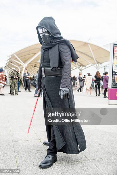 Cosplay enthusiast appears as Kylo Ren from Star Wars during Day 1 of MCM London Comic Con at The London ExCel on May 27, 2016 in London, England.