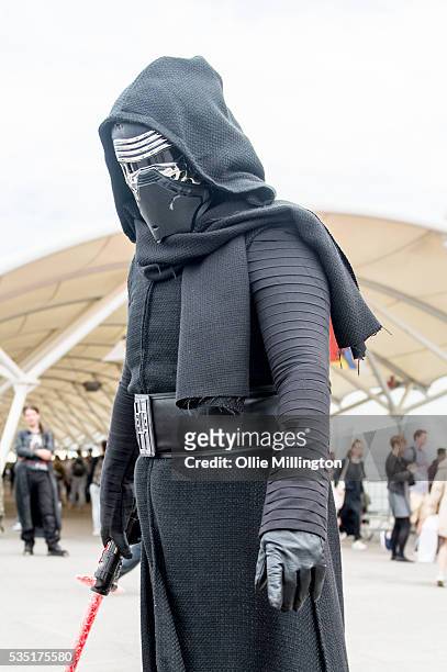 Cosplay enthusiast appears as Kylo Ren from Star Wars during Day 1 of MCM London Comic Con at The London ExCel on May 27, 2016 in London, England.