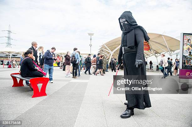 Cosplay enthusiast appears as Kylo Ren from Star Wars during Day 1 of MCM London Comic Con at The London ExCel on May 27, 2016 in London, England.